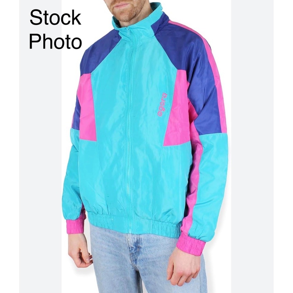 Agora Colorblock Windbreaker Jacket Teal Pink Blue Retro 90s Style XL Mesh Lined